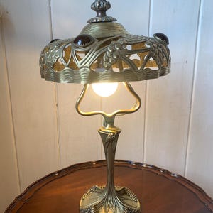 Antique Art Nouveau Brass Table Lamp, Antique Brass Lamp, Ornate Brass Art Nouveau Lamp