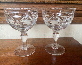 Vintage Set Of Two Cut Crystal Sundae Glasses, Crystal Dessert Glasses, Crystal Dessert Bowls
