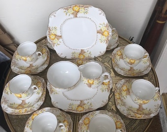 Vintage Royal Albert Krone China, Woodland Tee Set, Royal Albert China Tee Set, Royal Albert 28 Stück Tee Set, Royal Albert Krone China