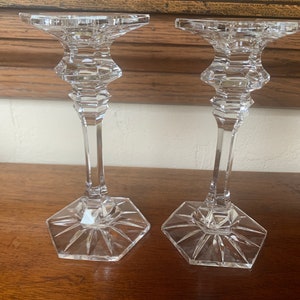 Vintage Crystal Candlesticks, Vintage Cut Crystal Candle Holders, Pair Crystal Candlesticks