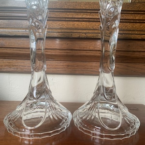 Candelabros vintage de cristal transparente tallado profundo, candelabros de cristal, candelabros de cristal