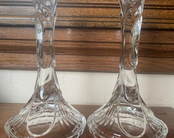 Vintage Clear Deep Cut Crystal  Candlesticks, Crystal Candle Holders, Crystal Candlesticks