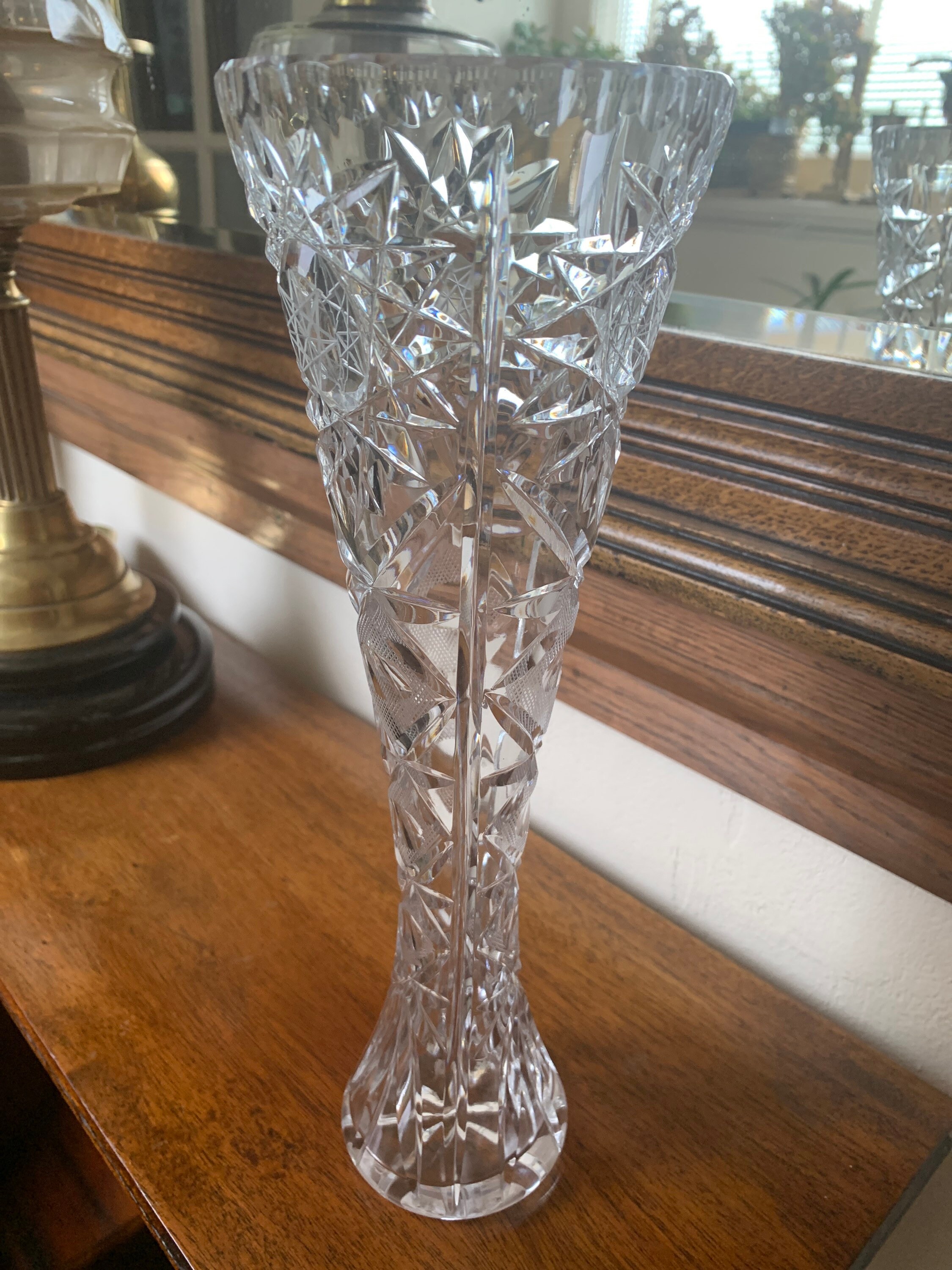 Vintage Diamond Cut Crystal Vase Flower Flower Holder Etsy