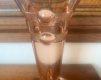 Art Deco roze glazen vaas, vintage Art Deco geperst glazen vaas