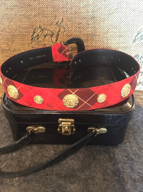 Vintage Escada Red Tartan Suede Belt, Designer Belt - Etsy display picture 2