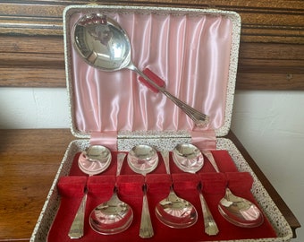 Vintage Art Deco English EPNS Silver Plate  Dessert Spoons, English EPNS Spoons, Dessert Spoons