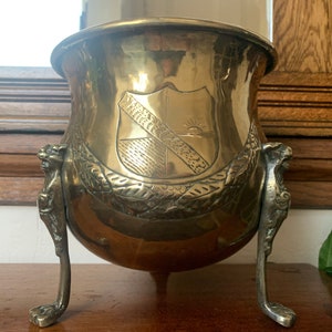 Antique Brass Lion Head & Paw Jardiniere, Antique Lion Paw Jardinière, Vintage Lion Paw Planter, Vintage Solid Brass Planter