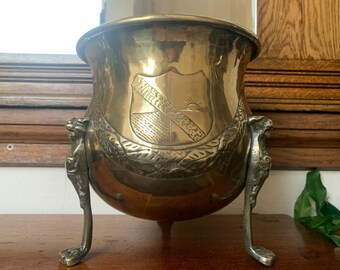 Antique Brass Lion Head & Paw Jardiniere, Antique Lion Paw Jardinière, Vintage Lion Paw Planter, Vintage Solid Brass Planter