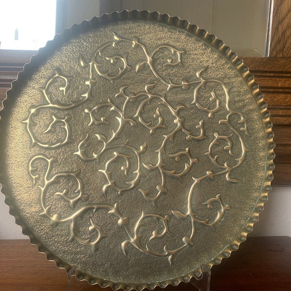 Antique Solid Brass Repousse Art Nouveau Drinks Tray, Art Nouveau Brass Cocktail Tray, Solid Brass Serving Tray, Brass Drinks Tray,