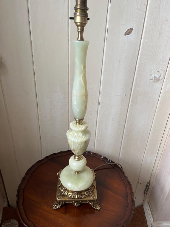Vintage Onyx Marble Table Lamp, Large Onyx & Brass Lamp, Green Onyx Table Lamp, Large Green Onyx Marble Lamp