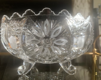 Vintage vase en cristal lourd orné de céleri, bol en cristal taillé profond orné, bol en cristal lourd taille profonde, bol de céleri en verre cristal taillé