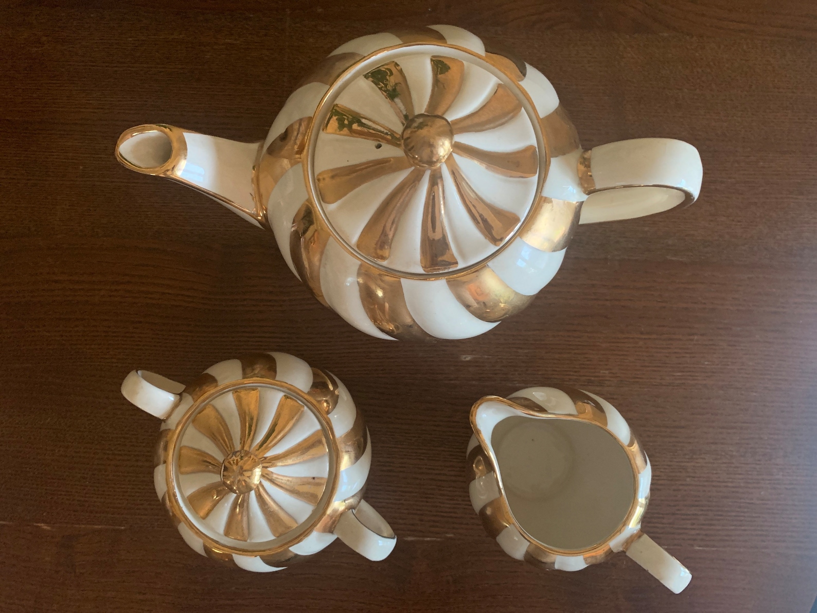 Sadler Tea Set Vintage Sadler Gold and Cream Candy Stripe Teapot Sugar & Cream ...