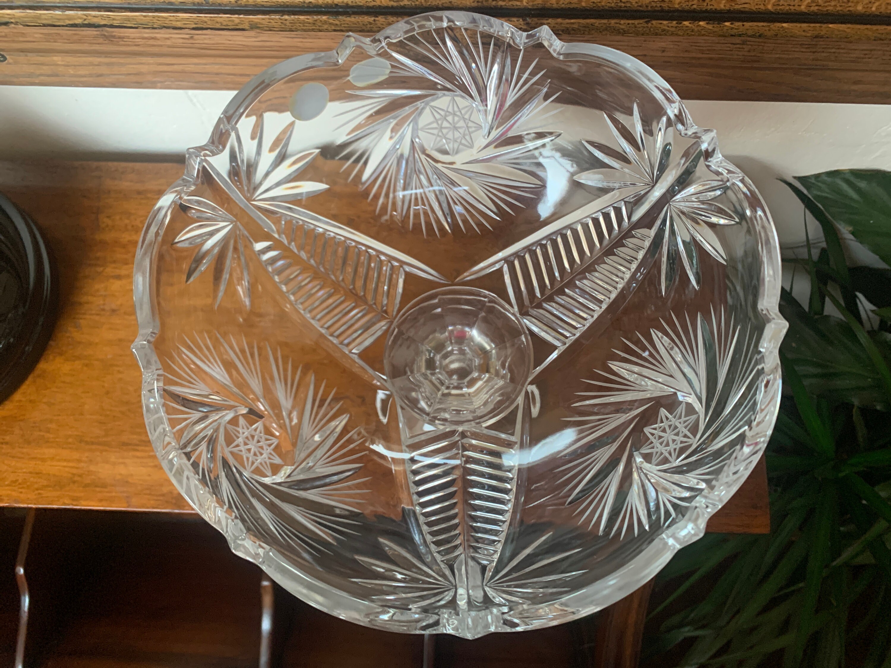 ボヘミアン クリスタル 脚付きボウル、大型クリスタル チェコ 脚付き