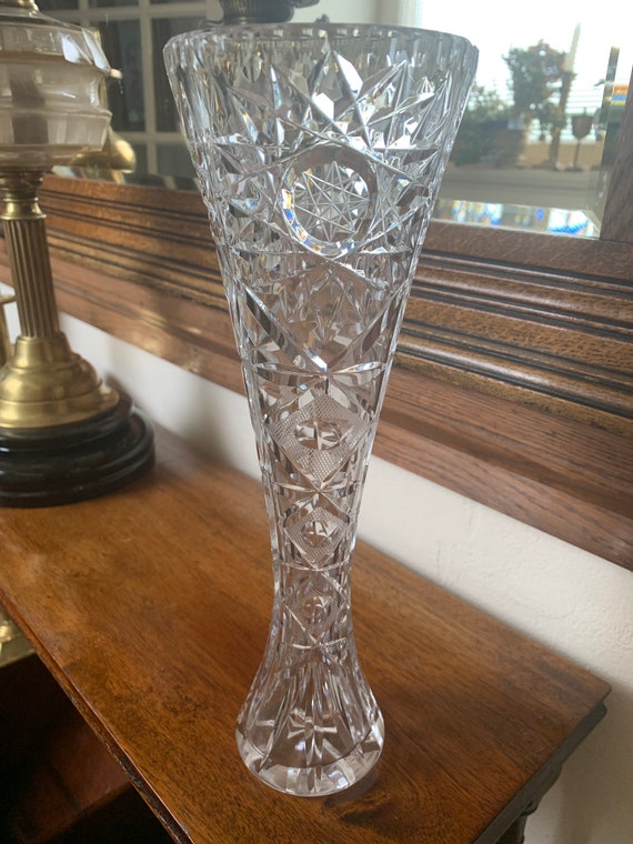 Vintage Diamond Cut Crystal Vase Flower Flower Holder Etsy
