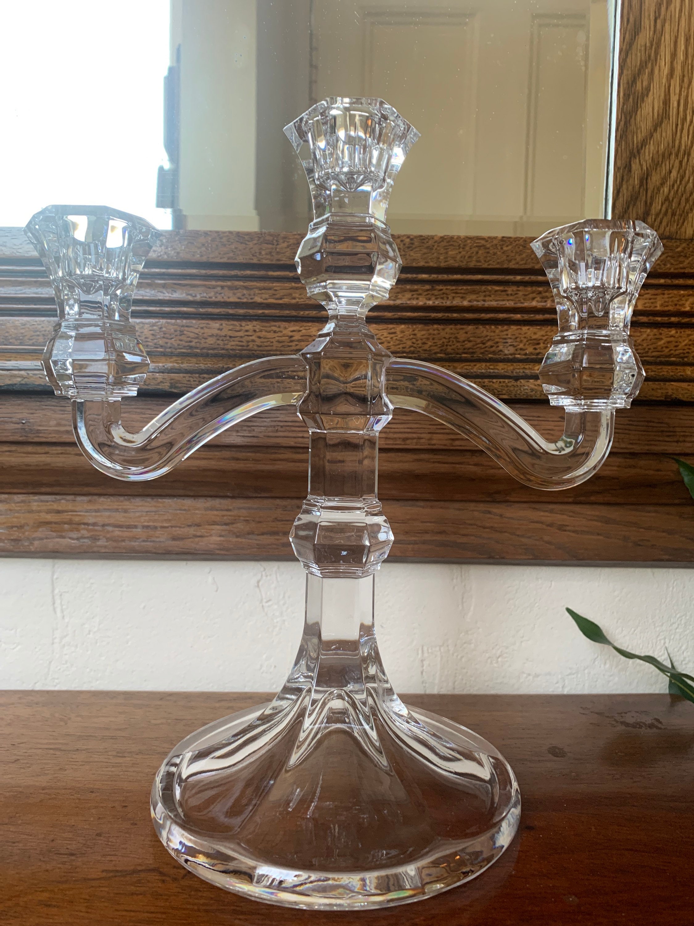 Vintage Bohemian Crystal Candelabra, 3 Arm Candlestick Vintage Bohemian Crystal Candelabra, 3 Arm Candlestick