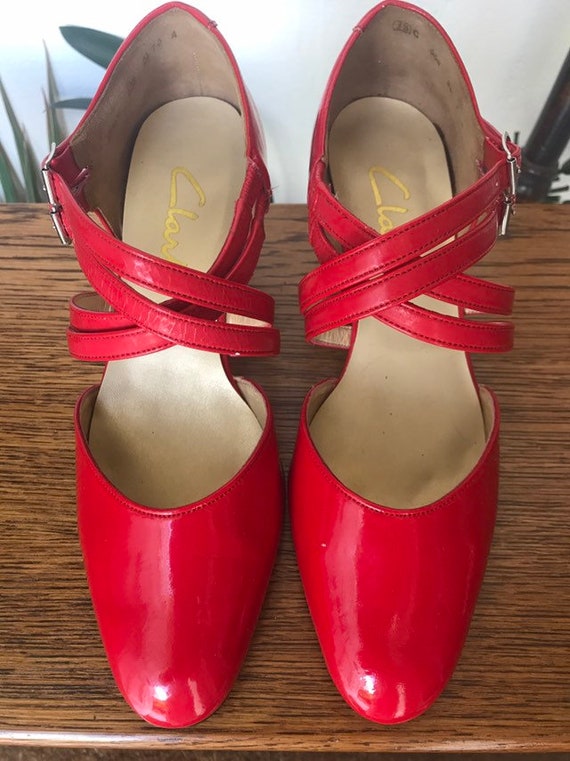 clarks red patent sandals