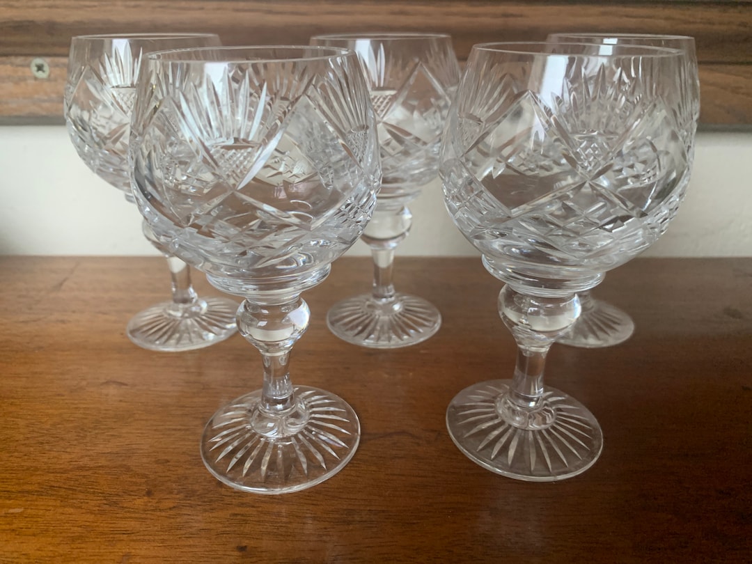 Vintage Deep Cut Crystal Port Glasses, Dessert Wine Glasses, Sherry