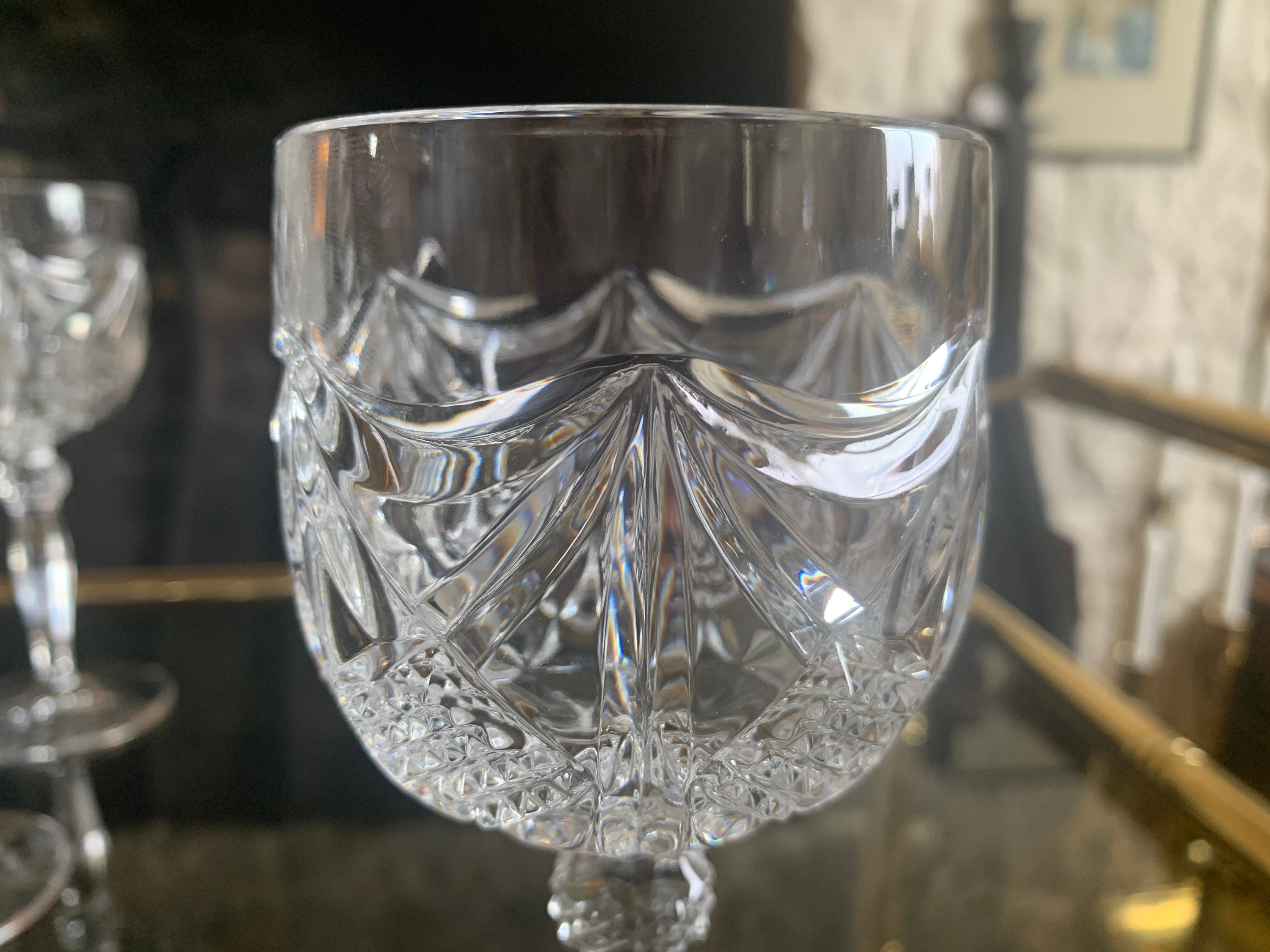 Antique Lead Crystal Wine Glasses Handmade Heavy Glasses 