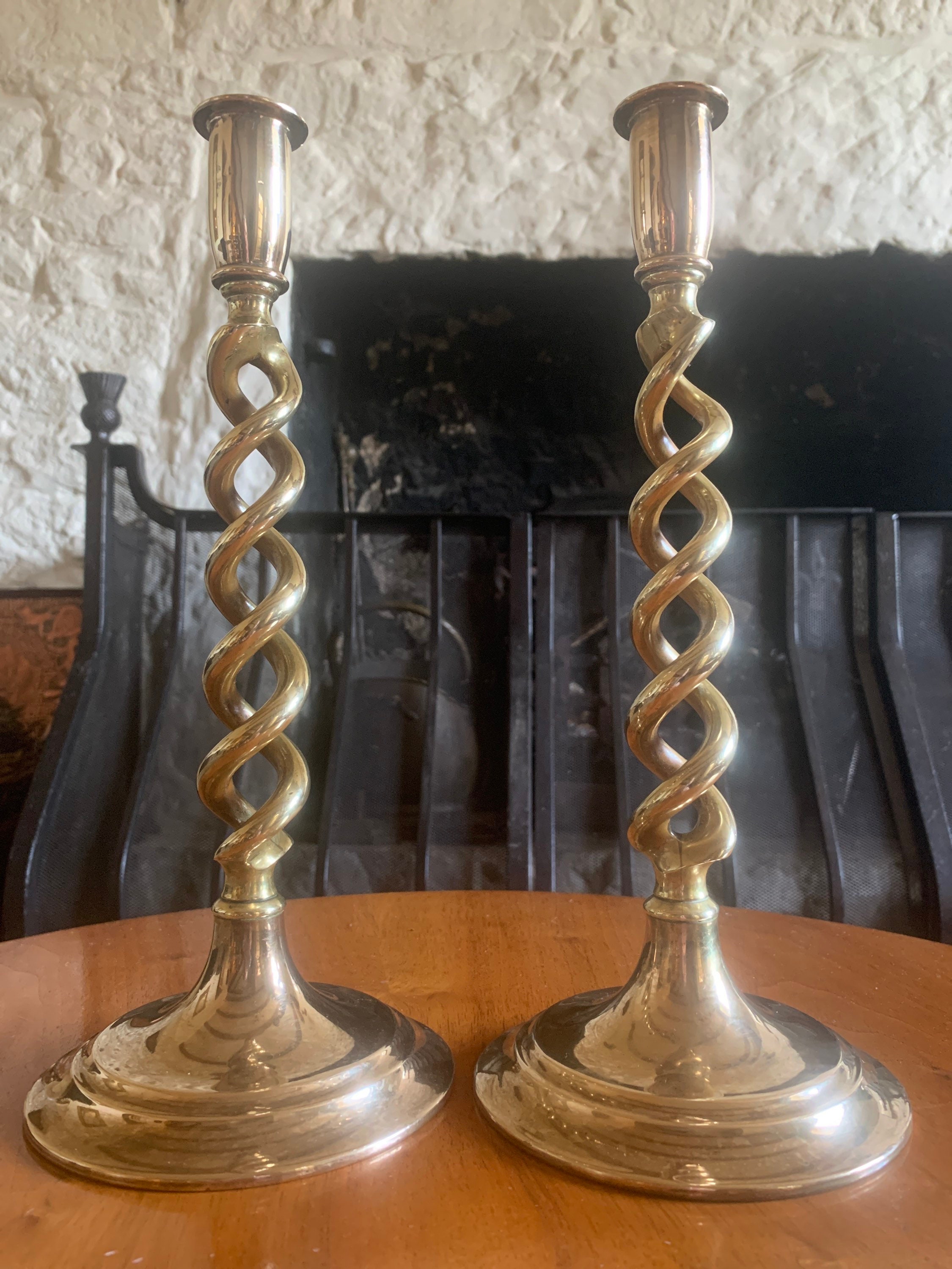 Antique Openwork Brass Candlesticks, Antique Barley Twist Brass Candlesticks,  Spiral Twist Brass Candlesticks, Spiral Twist Candle Holders 