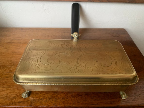 Antique Art Nouveau Brass Silent Butler - Cigarette Box - Crumb Tray Table  Tidy - Brass Silent Butter - Antique Crumb Tray