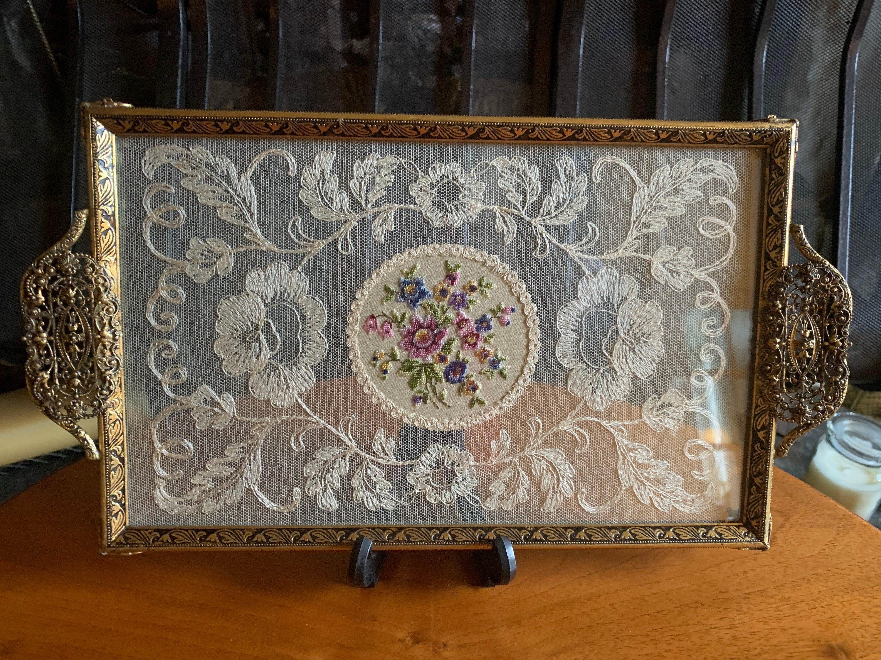 Vintage Petit Point Embroidered Lace Tray, Vintage Petit Point Dressing  Table Tray -  Sweden