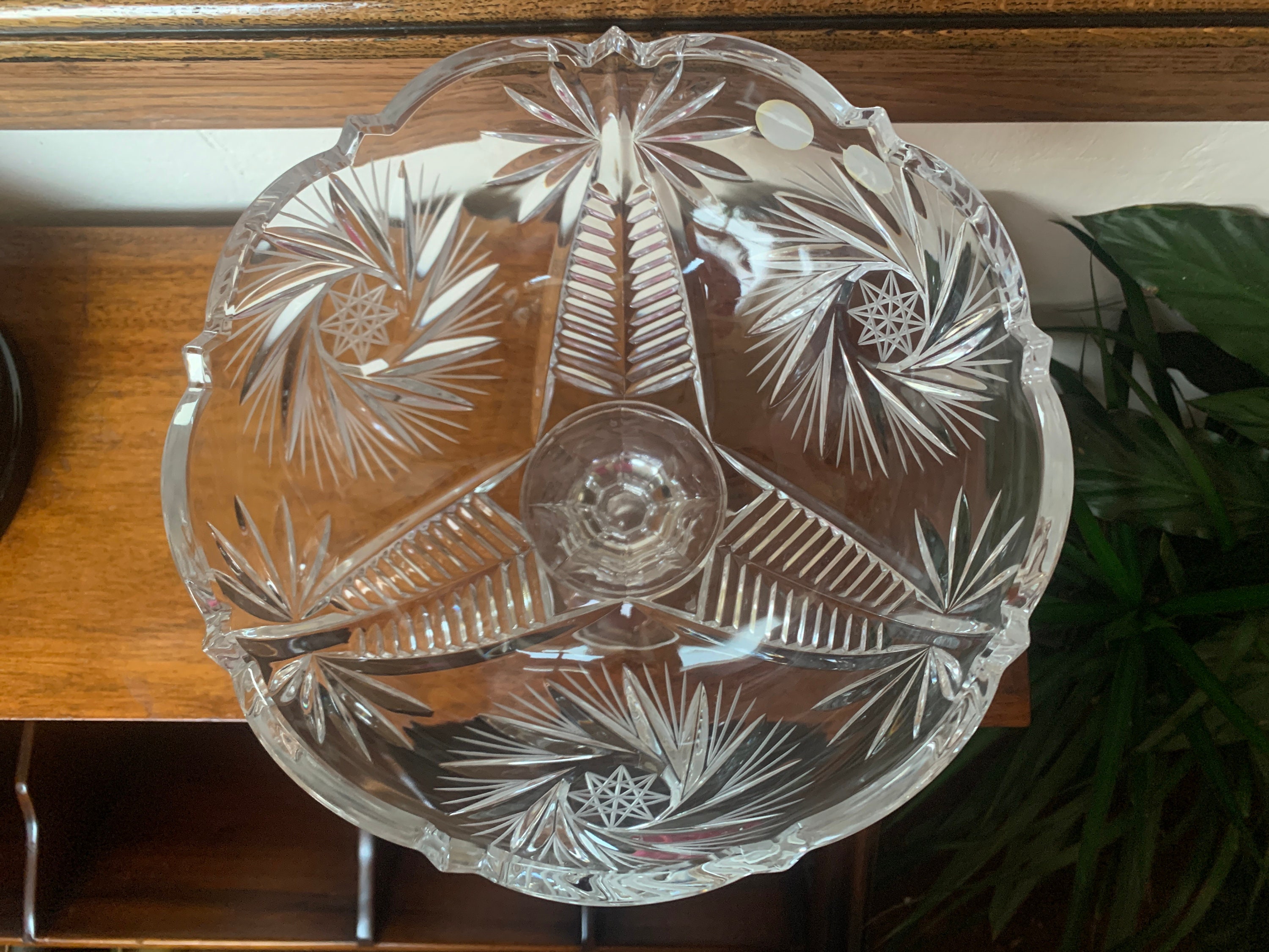 ボヘミアン クリスタル 脚付きボウル、大型クリスタル チェコ 脚付き
