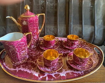 Art Deco Porzellan MCP Caberet Kaffee Service, Demitasse Porzellan Kaffee Set & Tablett