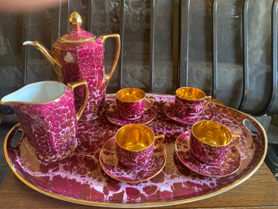 Art Deco Porzellan MCP Caberet Kaffee Service, Demitasse Porzellan Kaffee Set & Tablett