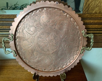 Bandeja de cobre y latón de estilo Art Nouveau vintage, bandeja de exhibición Art Nouveau, bandeja de cobre antigua, bandeja de cobre vintage