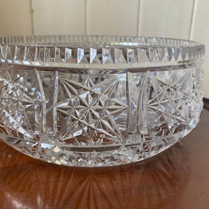 Vintage Large Crystal Bowl, Large Cut Crystal Bowl, Vintage Crystal Fruit Bowl, Large Crystal Serving Bowl, Hobstar Cut Crystal Bowl