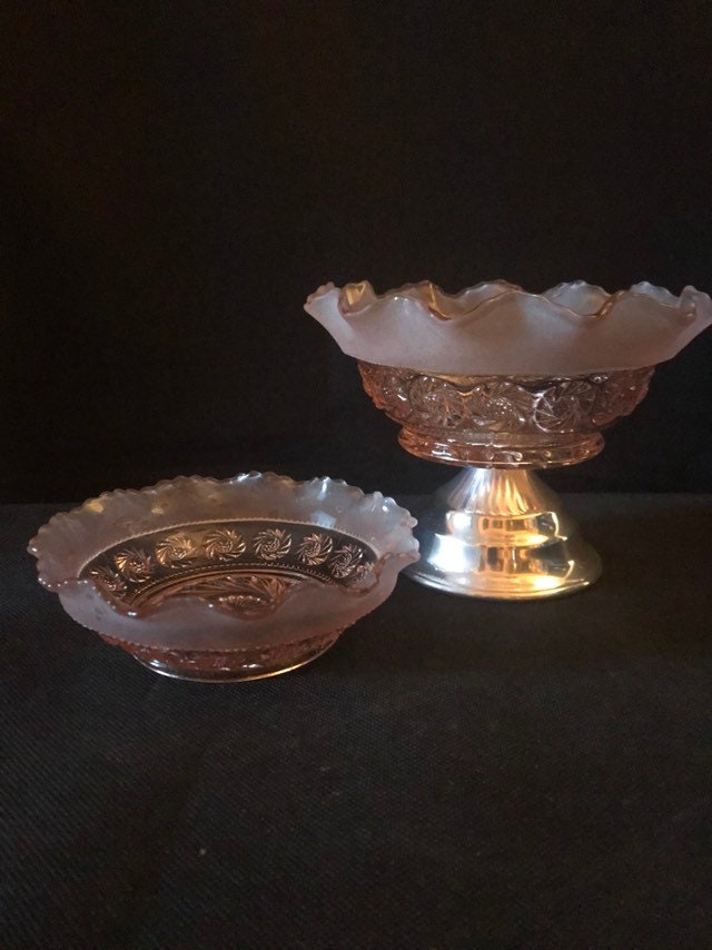 Vintage Pink Pressed Glass Sweet Dishes, Bonbon Dishes, Trinket Dishes