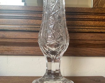 Antique ABP Footed Vase, Heavy Cut Crystal Vase, Ornate Crystal Vase