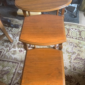 Vintage Solid Wood Nest Of Tables, Solid Wood Nesting Tables, Wooden Table Nest