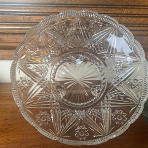 Vintage Large Footed Crystal Glass Bowl, Large Ornate Deep Cut Crystal Bowl