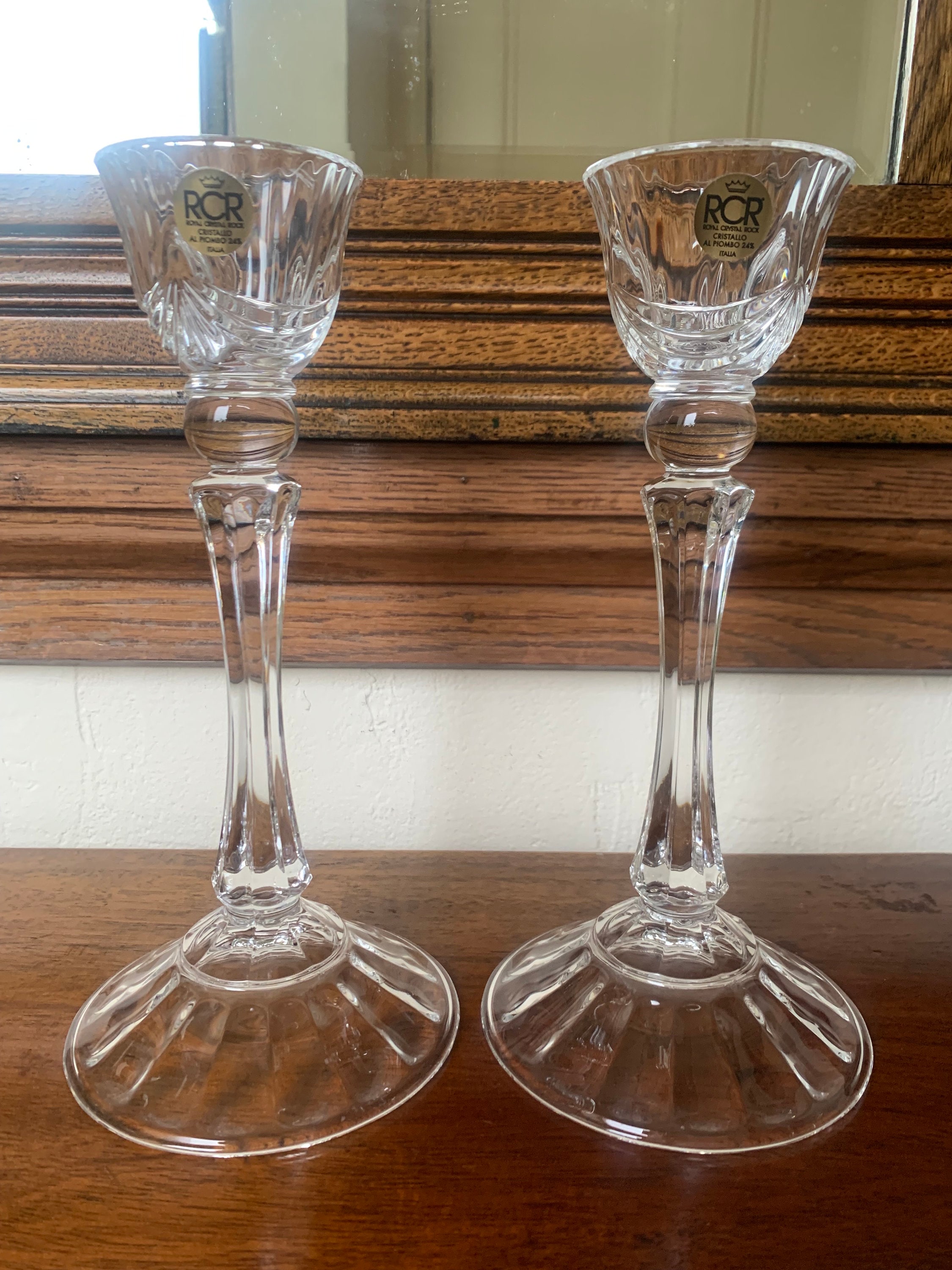 Vintage RCR Candle Holders, RCR Cristal Candlesticks, Pair MCM