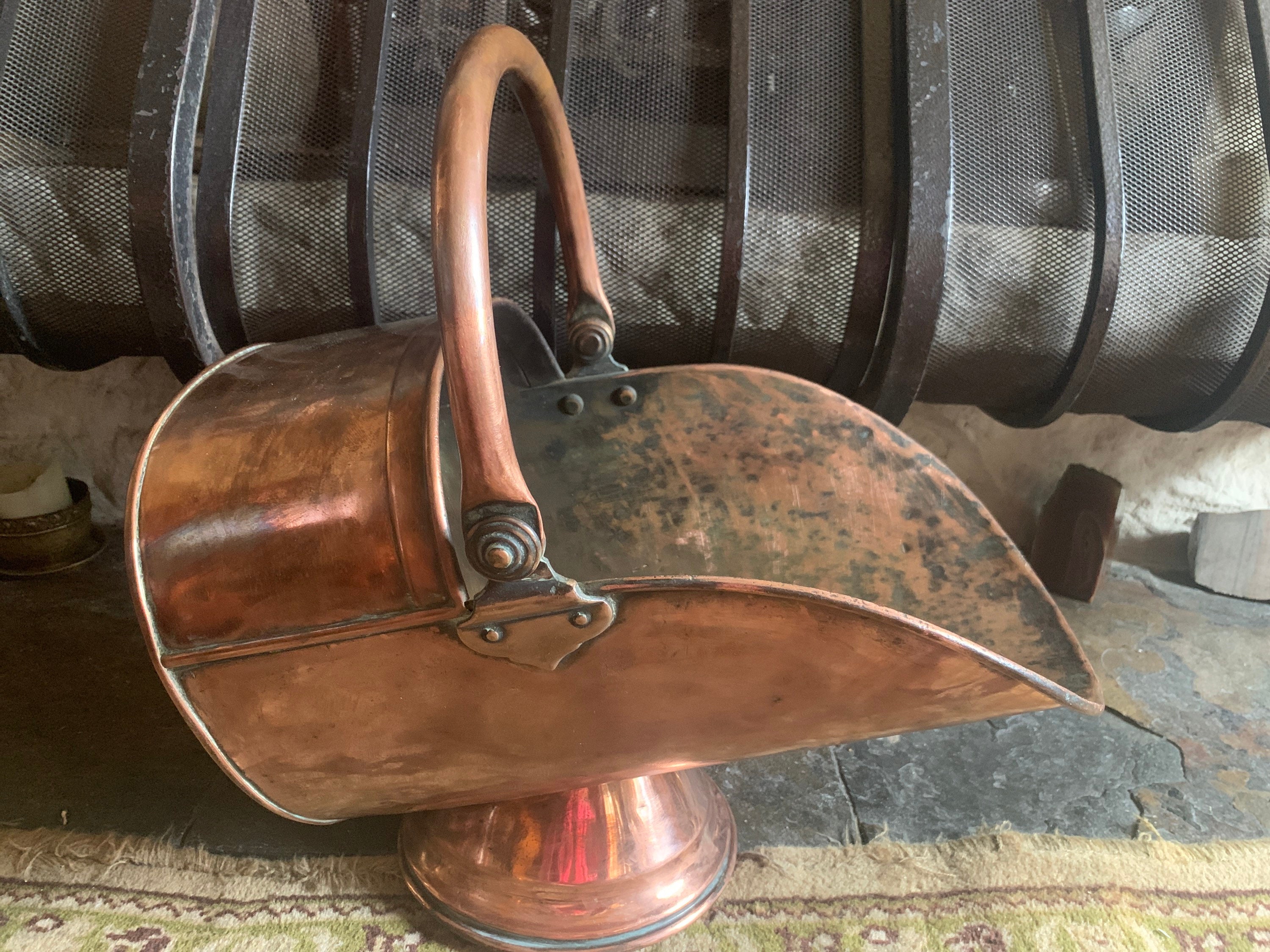 Metal COAL SCUTTLE Fireside Accessory HOLDER aged copper colour 