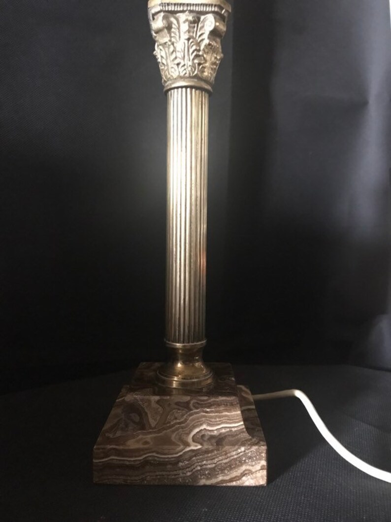 An Edwardian Brass And Marble Corinthian Table Lamp