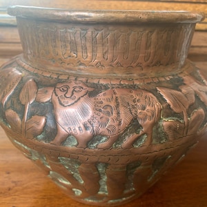Antique Middle Eastern Copper Planter, Persian Antique Repousse Planter,  Cache Pot, Copper Plant Pot, Heavy Copper Pot