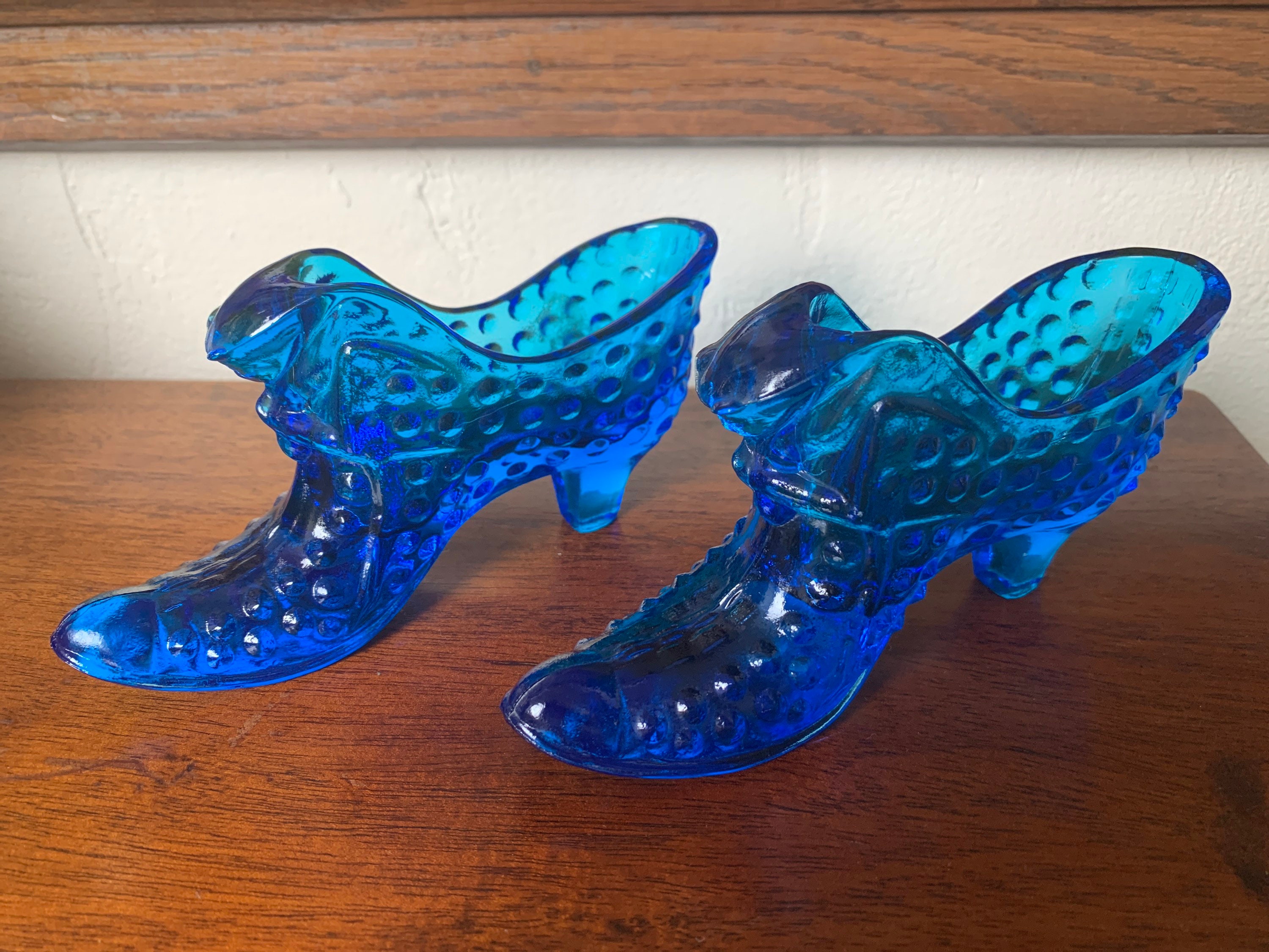 Vintage Pair of Fenton Blue Glass Slippers Fenton Posy Etsy UK