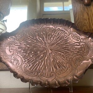 Art Nouveau Repousse Copper Serving Tray, Antique Copper Tray, Art Nouveau Repousse Tray, Antique Tray, Art Nouveau Tray