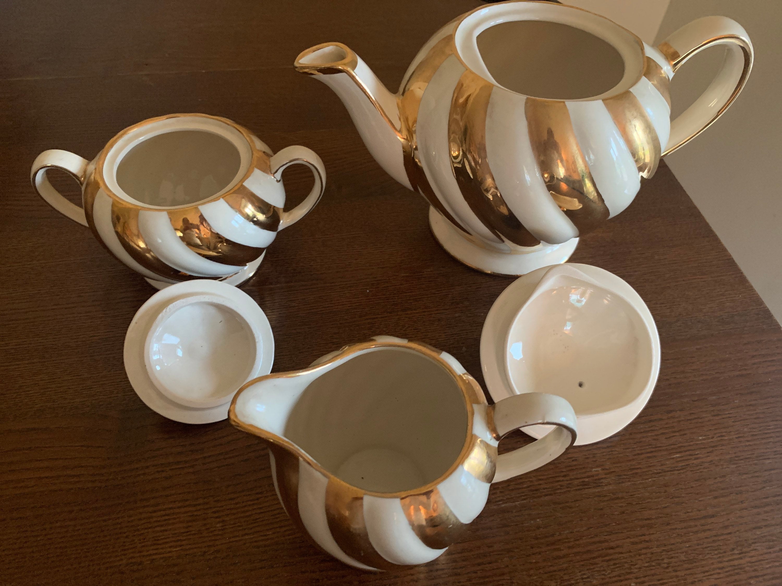 Sadler Tea Set Vintage Sadler Gold and Cream Candy Stripe Teapot Sugar & Cream ...