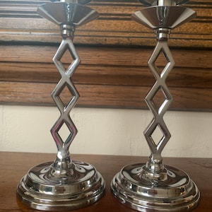 Art Deco Chrome Candlesticks, Vintage Unique Art Deco Candle Holders, Art Deco Candle Holders, Chrome Candlesticks