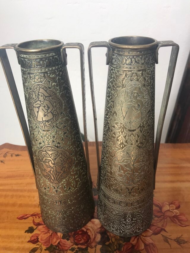 Pair of Kinco Brass Vases 1920's 30's Vases Home Décor Home & Living