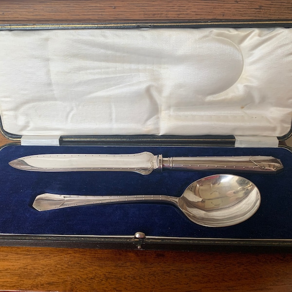 Vintage Art Deco Lee & Wiffull Silver Plate Dessert Set, Serving Knife / Spoon Set