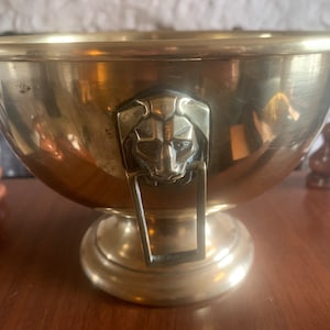 Vintage Brass Planter, Lion Head Brass Planter, Lion Head Brass Jardiniere, Vintage Lion Handle Jardiniere, Brass Jardinière