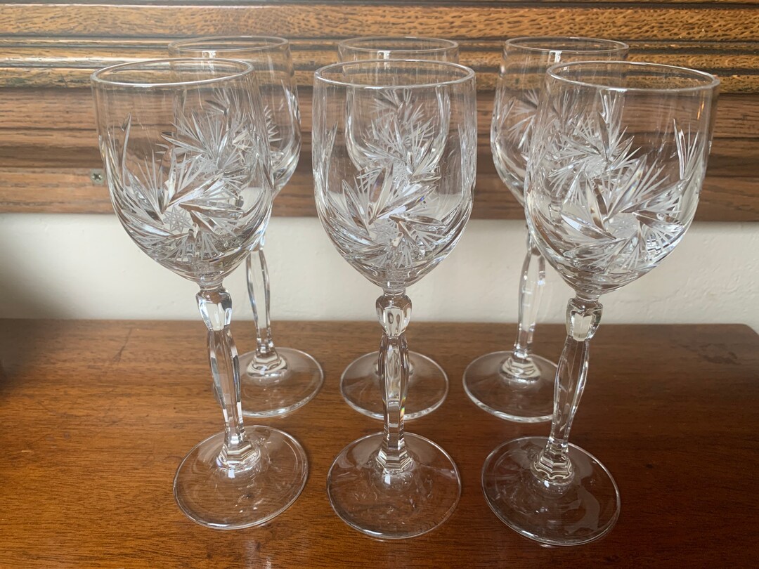 Vintage Tall Crystal Port/liquor Glasses, Set Deep Cut Crystal Port