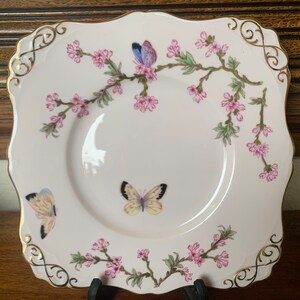 Vintage Tuscan Pink Butterfly Cake Plate, Tuscan Plant China, Tuscan Pink English China Butterfly Cake Plate, Butterfly Cake, Sandwich Plate