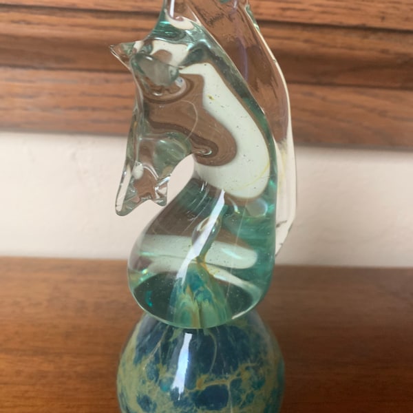 Vintage M’Dina Hand Blown Seahorse Paperweight, Hand Blown Glass Paperweight, M’Dina Glass Seahorse