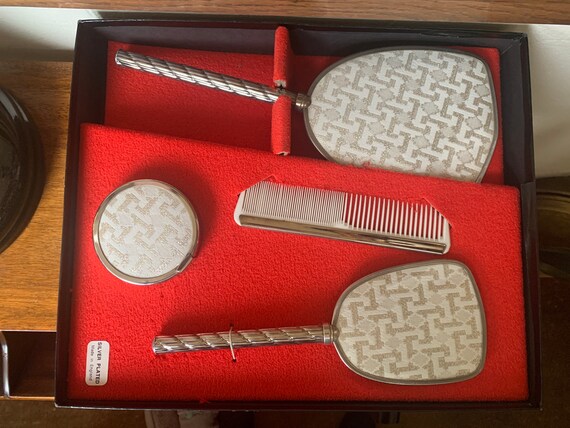 silver plated dressing table set Vintage Silver Plated Dressing Table Set, Boxed Vintage Dressing Table Set, Silver  Plated Dressing Table Set, Vanity Set