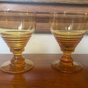 Vintage Pair MCM Amber Drinking Glasses, Vintage Amber Sundae Glasses